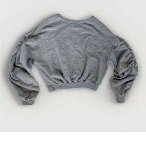 Free People Beach Grey Ruched-Sleeve cropped Pullover Sweatshirt SZ XS